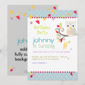 Uil, uitnodigingen voor verjaardagsfeestjes (Voorkant / Achterkant)