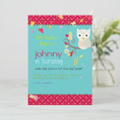 Uil, uitnodigingen voor verjaardagsfeestjes (Staand voorkant)