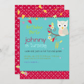 Uil, uitnodigingen voor verjaardagsfeestjes (Voorkant / Achterkant)