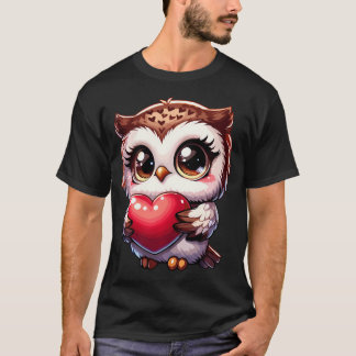 Uil Valentijnsdag Hart Kawaii Anime Uil Voor Meisj T-shirt