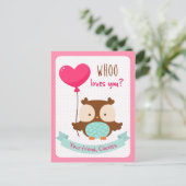 Uil Valentijnsdag Kaart Kinder (Who Loves You) (Staand voorkant)
