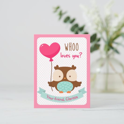 Uil Valentijnsdag Kaart Kinder (Who Loves You) (Staand voorkant)