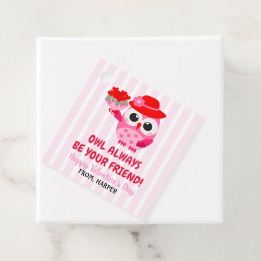 Uil Valentijnse Labels Roze Harten Gift (In situ)