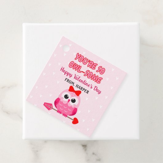 Uil Valentijnse Labels Roze Harten Gift (In situ)