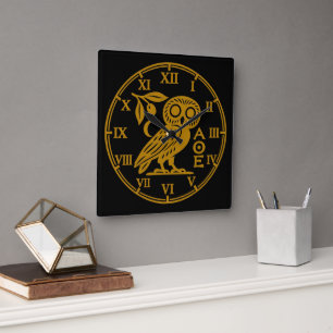Uil van Athena Atheense munt Oud-Grieks symbool Vierkante Klok