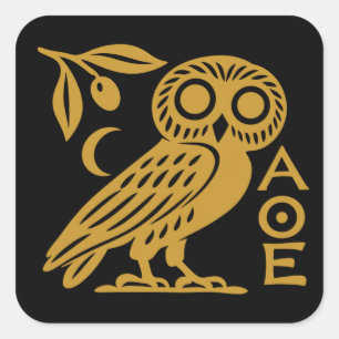 Uil van Athena Atheense munt Oud-Grieks symbool Vierkante Sticker