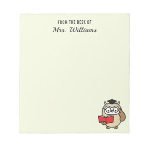 Uil Van De Tafel Van Naam Docent Bibliothecaris Notitieblok