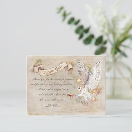 Uil verjaardag magische dank u briefkaart (Staand voorkant)