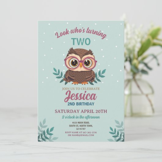 Uil Verjaardag Mint Meisjes Hoot Bril Leuk Kaart (Staand voorkant)