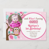 Uil Verjaardag Uitnodiging 1e Verjaardag Meisje (Voorkant)