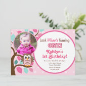 Uil Verjaardag Uitnodiging 1e Verjaardag Meisje (Staand voorkant)