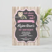 Uil verjaardag uitnodigingen, meisje bos verjaarda kaart (Staand voorkant)