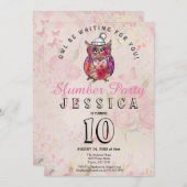 Uil-verjaardagsfeestje met overnachting kaart (Voorkant / Achterkant)