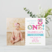 Uil verjaardagsfeestje uitnodigingen voor meisje (Staand voorkant)