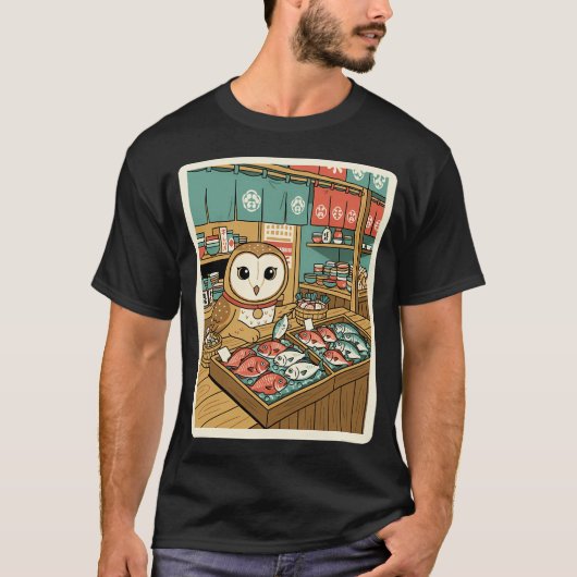 Uil Vis Markt Kawaii T-shirt (Voorkant)