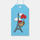 Uil Vliegen met Hartballonnen in Parijs Cadeaulabel (Voorkant)