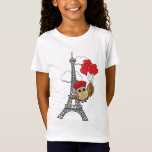 Uil Vliegen met Hartballonnen in Parijs T-shirt