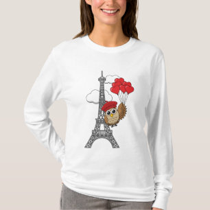 Uil Vliegen met Hartballonnen in Parijs T-shirt