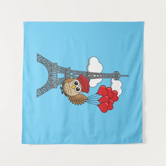 Uil Vliegen met Hartballonnen in Parijs Wandkleed (Voorkant (horizontaal))