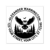 Uil vliegend vooraanzicht dennenbomen naam retoura  zelfinktende stempel (Design)