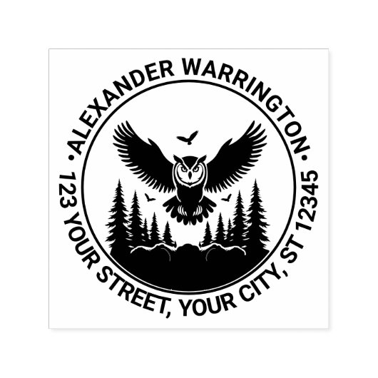 Uil Vliegende Voorkant Uitzicht Fir Trees Naam RET Zelfinktende Stempel (Design)