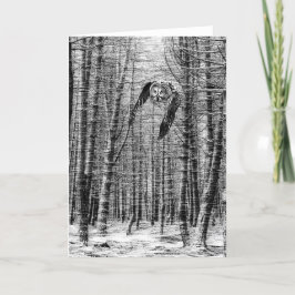 Uil vliegt in het bos feestdagen kaart