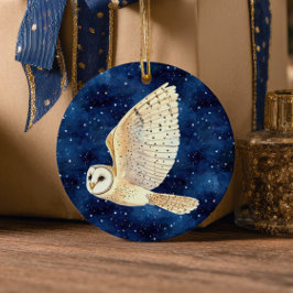 Uil vliegt over sterrenhemel eerste kerst foto keramisch ornament