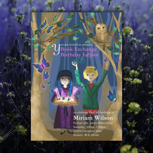 Uil & Vlinders Boekruil Verjaardagsuitnodiging Kaart