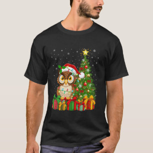 Uil Vogel Kerstboom Verlichting Santa Hat Uil Kers T-shirt