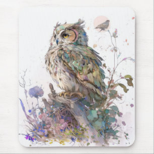 Uil Vogel Portret Dier Schilderen Wildlife Forest Muismat