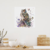 Uil Vogel Portret Dier Schilderen Wildlife Forest Poster (Keuken)
