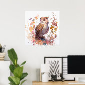 Uil Vogel Portret Dier Schilderen Wildlife Forest Poster (Thuiskantoor)