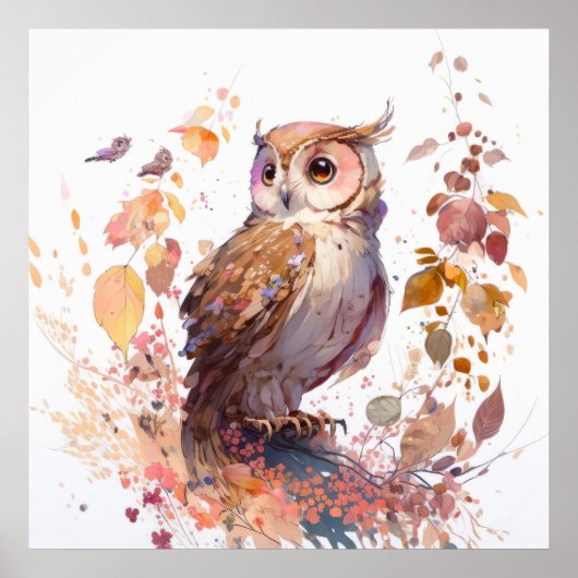 Uil Vogel Portret Dier Schilderen Wildlife Forest Poster (Voorkant)