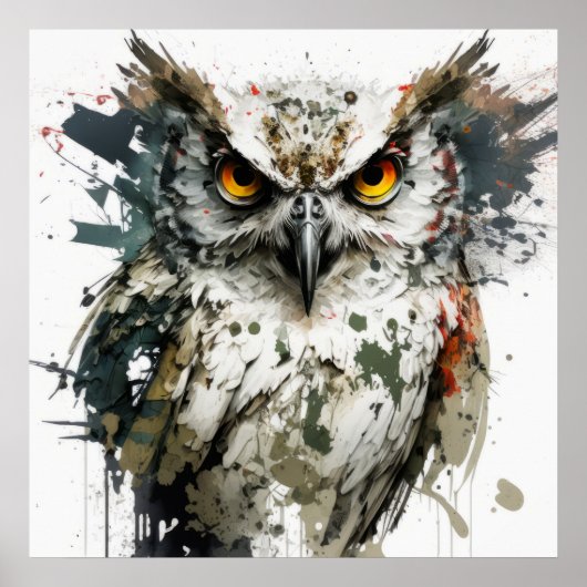 Uil Vogel Portret Dier Schilderen Wildlife Forest Poster (Voorkant)