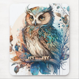 Uil Vogel Portret Dier Schilderen Wildlife Outdoor Muismat