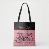 Uil Vogel Tekening Cool Roze Tartan Modern Monogra Tote Bag (Voorkant)