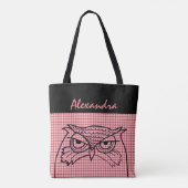 Uil Vogel Tekening Cool Roze Tartan Modern Monogra Tote Bag (Achterkant)