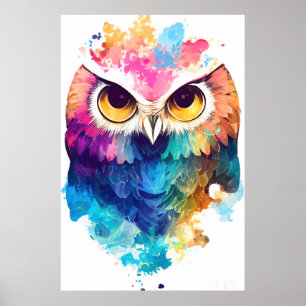 Uil Vogel Wild Natuur Dier Kleur Art Schilderij Poster