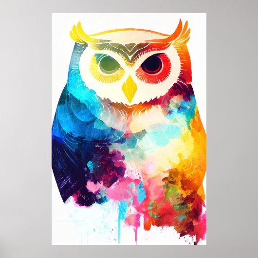 Uil Vogel Wild Natuur Dier Kleur Art Schilderij Poster (Voorkant)