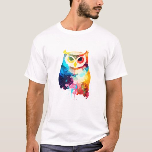 Uil Vogel Wilde Natuur Dierlijke Kleuren Verf T-shirt (Voorkant)