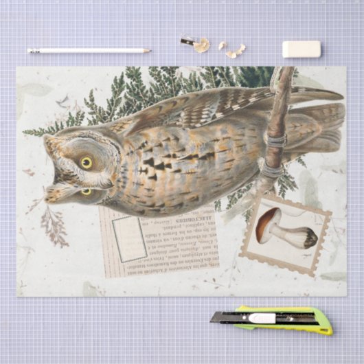 Uil Vogel Woodland Mushroom Ephemera Decoupage Tissuepapier (Craft)