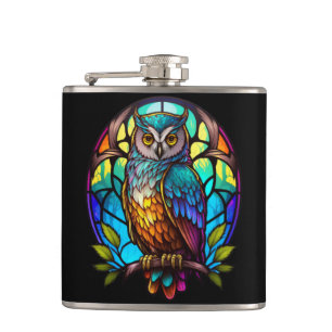 Uil Vogelportret Glas in lood Wildlife Heupfles