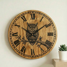 Uil wandklok - Houten stijl ontwerp