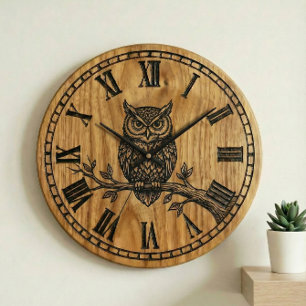 Uil wandklok - Houten stijl ontwerp