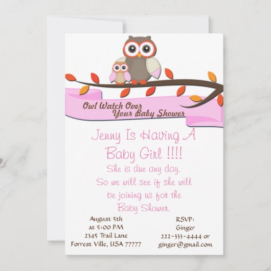 Uil Watch Over Baby shower Verjaardagsfeestje Uitn Kaart (Voorkant)