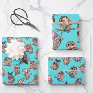 Uil Waterverf Bospatroon Inpakpapier Vel