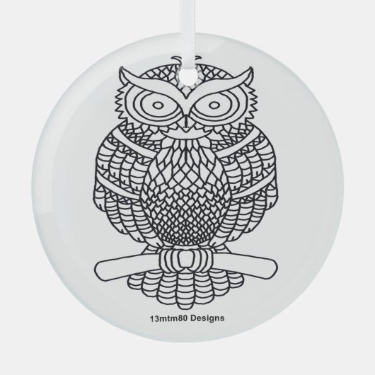 Uil (wit rond) - Glas Ornament (Voorkant)