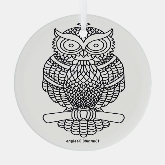 Uil (wit rond) - Glas Ornament (Achterkant)