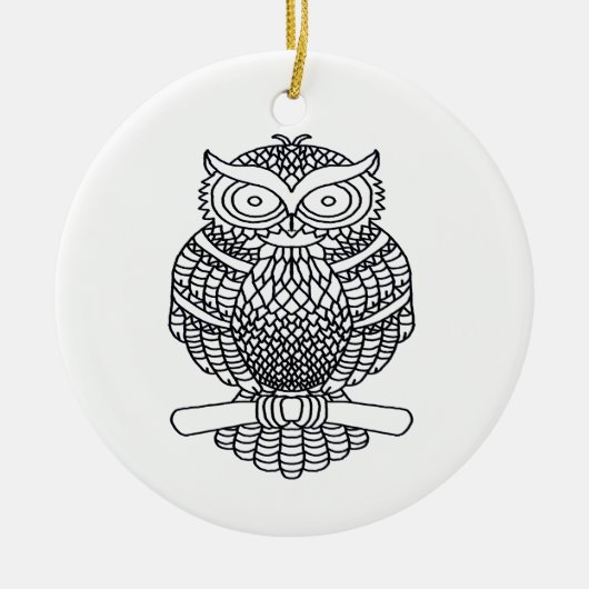 Uil (wit rond) - Keramische kerstbal Keramisch Ornament (Voorkant)