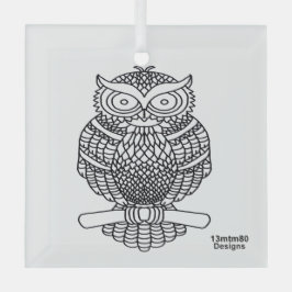 Uil (wit vierkant) - Glas Ornament